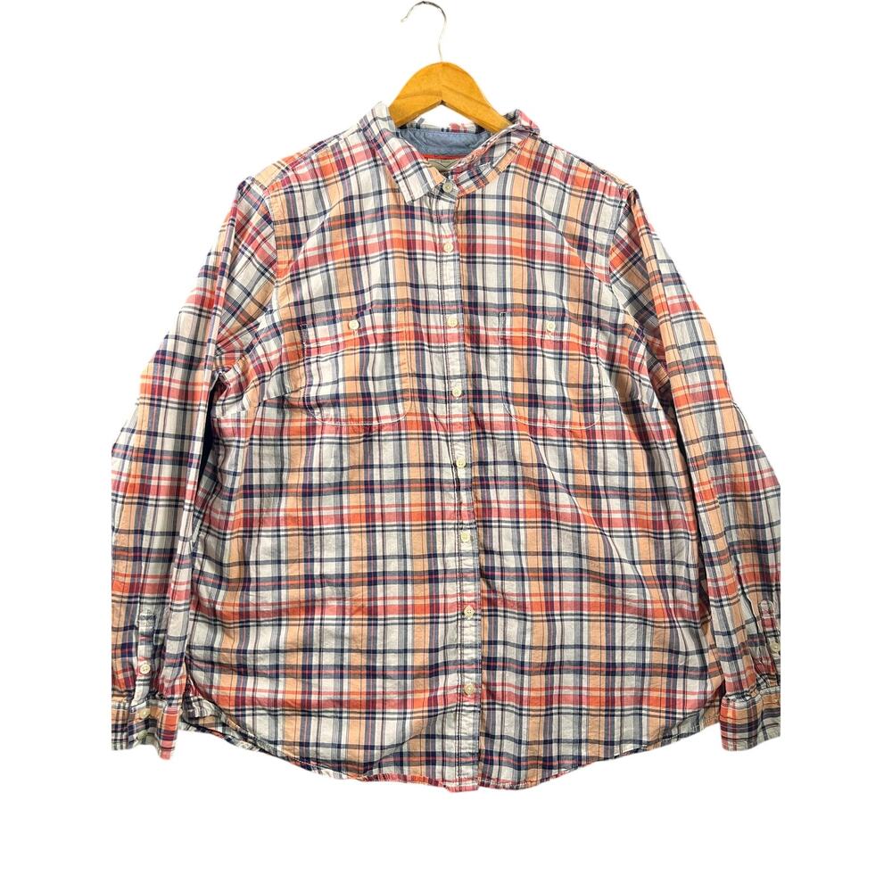 St Johns Bay Mens XL Orange Plaid Flannel Shirt Long Sleeve Lumberjack